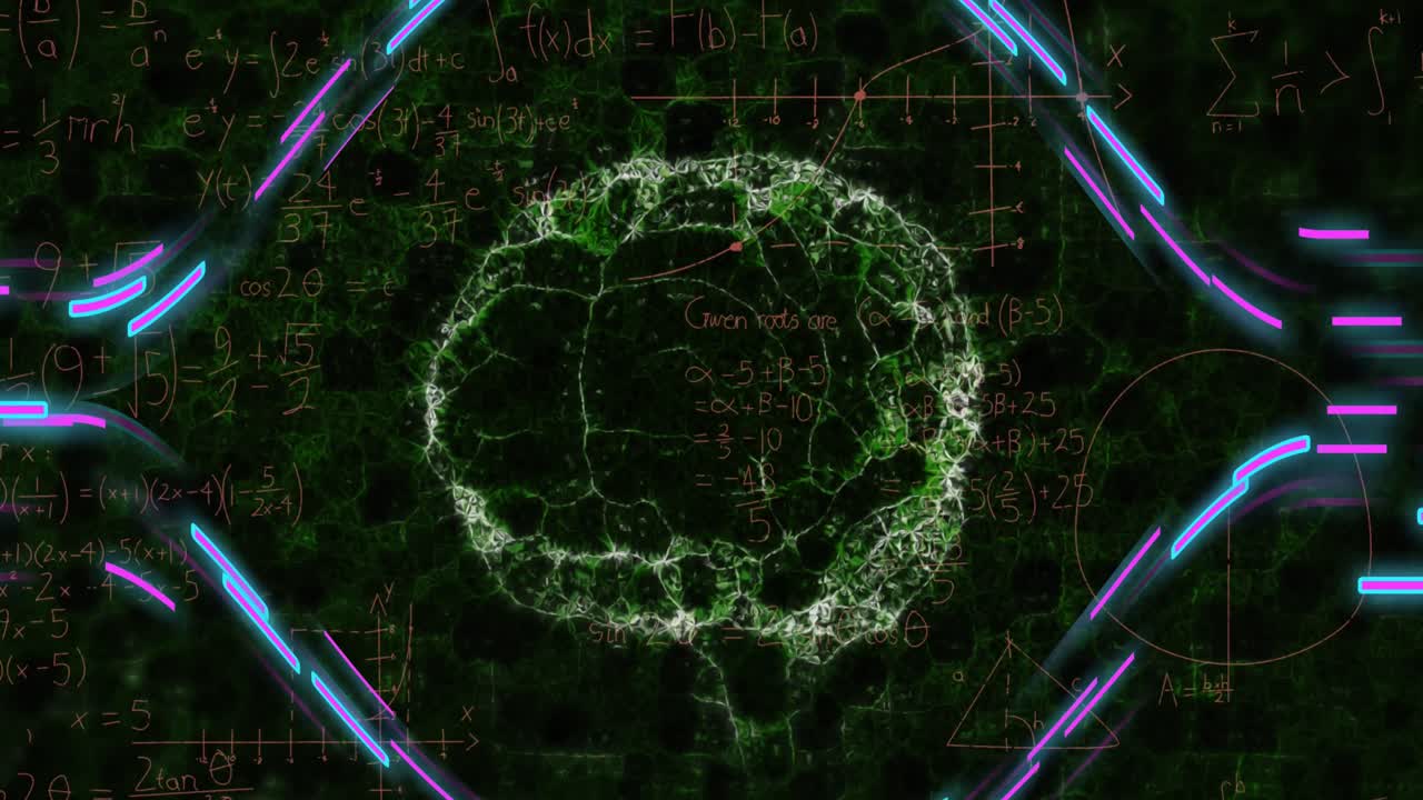 animación del cerebro humano, senderos de luz y procesamiento de datos