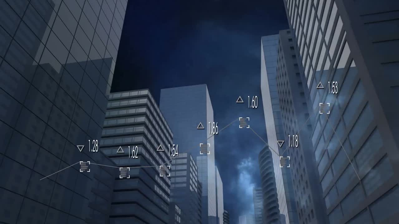 Animazione dell'elaborazione dati su un paesaggio urbano