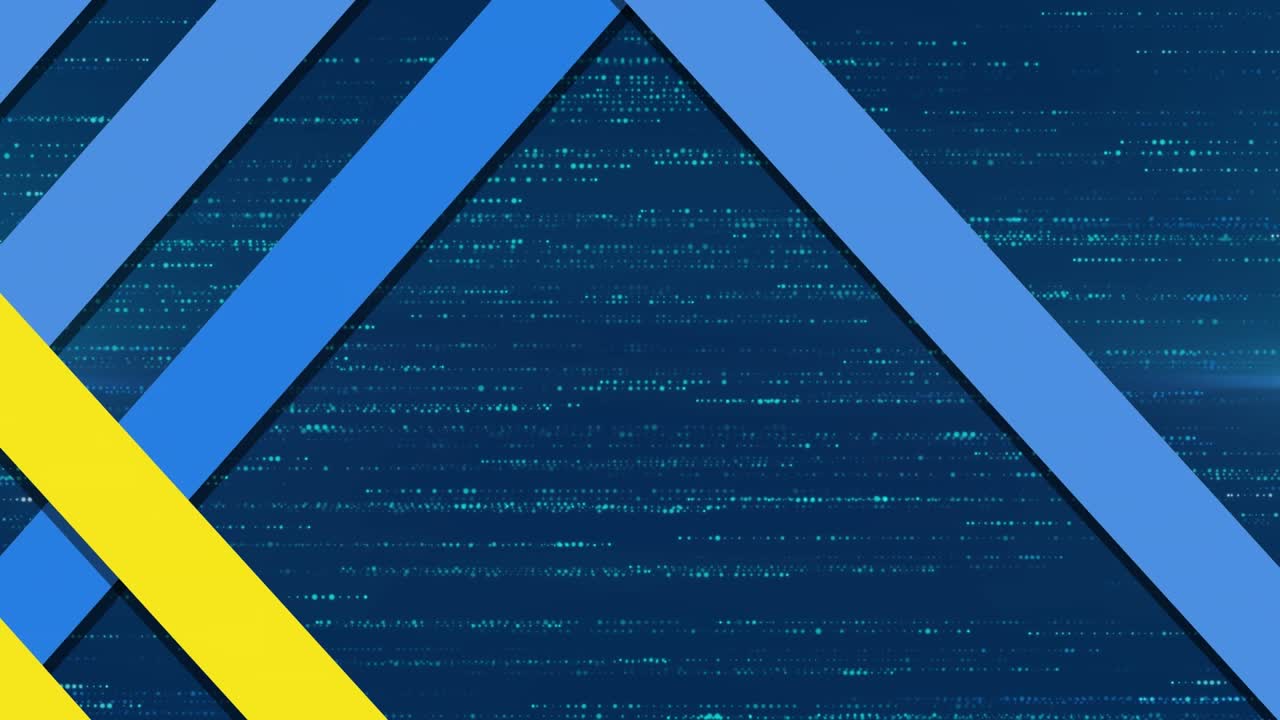 Animation of blue and yellow lines moving over navy background with green lines