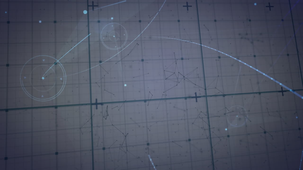 animación de la red de conexiones con iconos sobre la cuadrícula