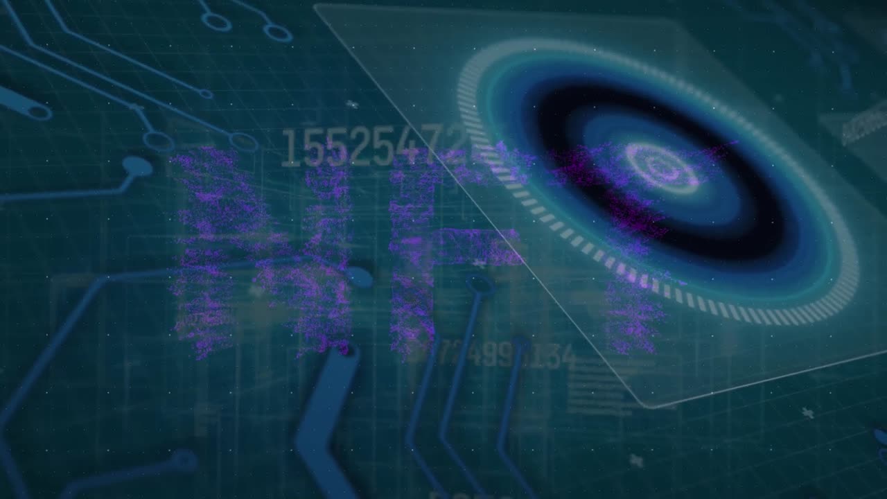 Animation of scope scanning over data processing and nft text