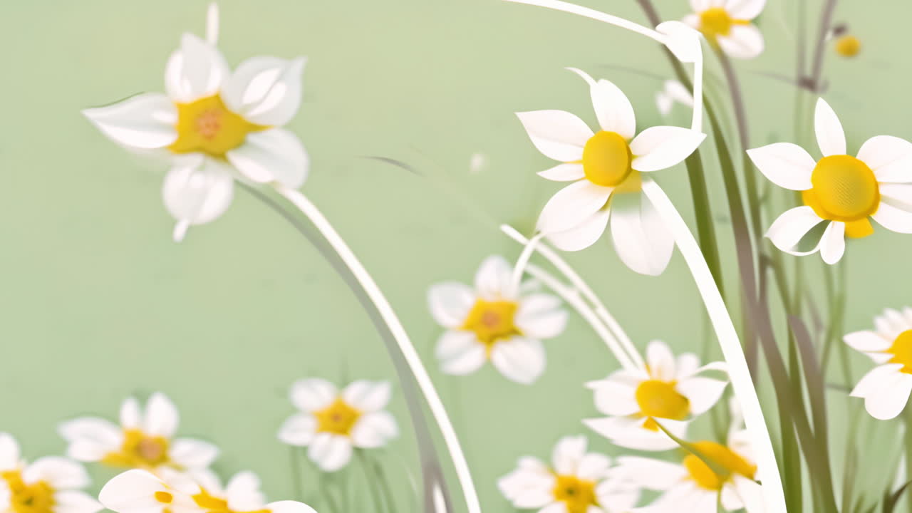 flores blancas y amarillas balanceándose en la brisa, animación de la naturaleza