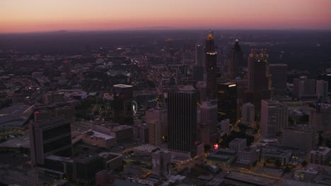 aerial shot of downtown atlanta at sunset.