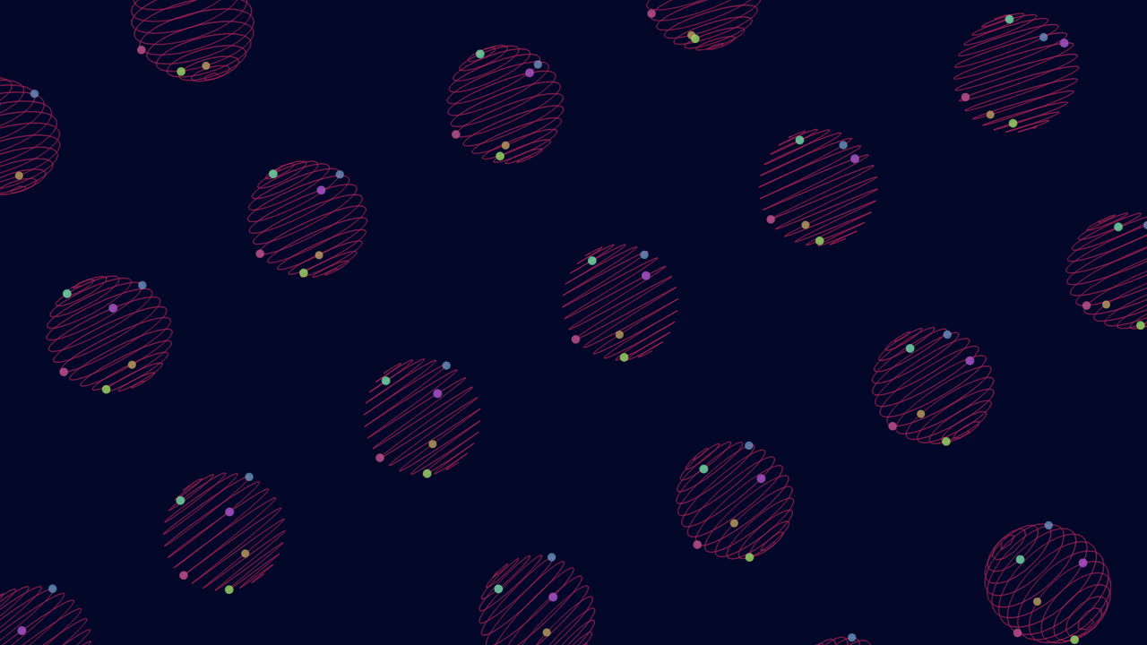 In diesem Bild bilden farbenfrohe Kreise unterschiedlicher Größe ein abstraktes Muster auf einem dunklen Hintergrund. Die Kreise sind willkürlich angeordnet, einige überschneiden sich und erzeugen so eine visuell dynamische Komposition.