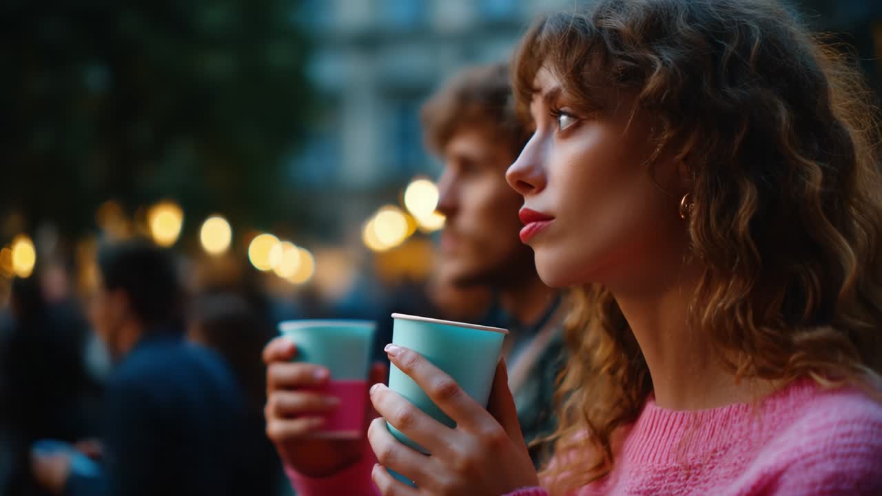 A Moment of Reflection: Two Friends Engaged in a Thoughtful Conversation While Enjoying Warm Drinks Together, Surrounded by the Ambient Glow of Candlelight and Shared Experiences in a Lively Setting