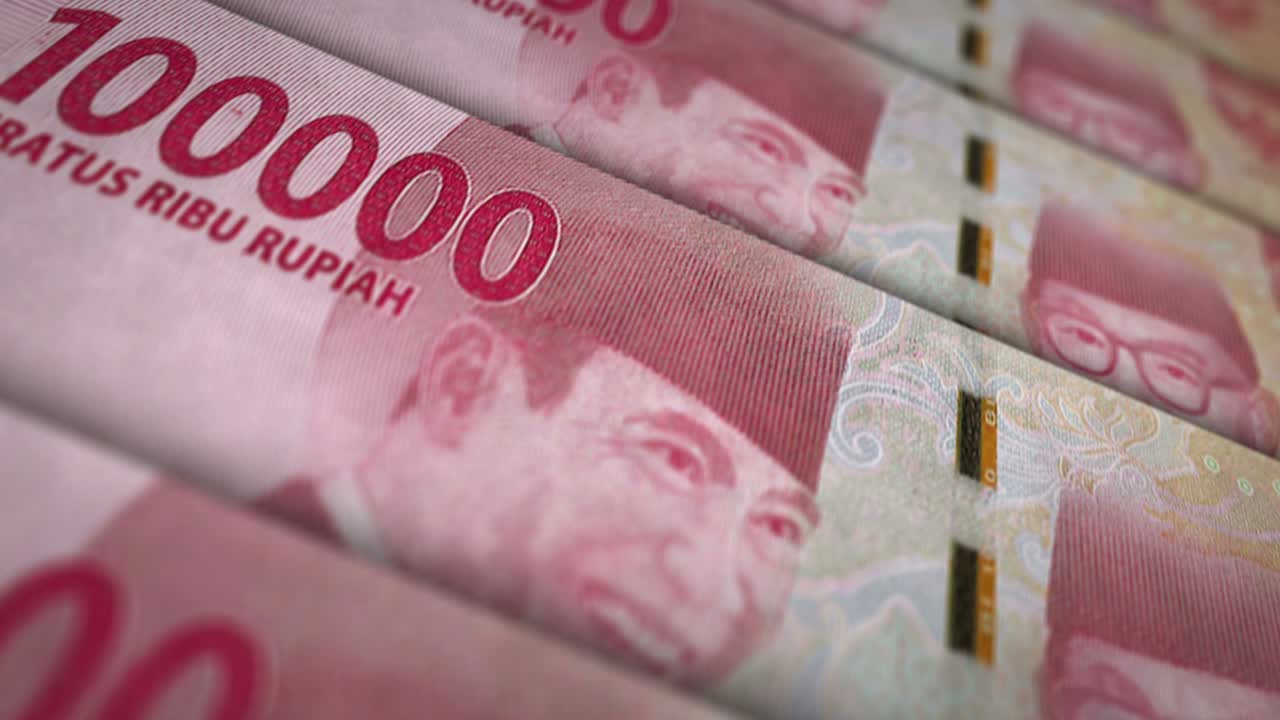 Endlosschleifen-Animation der Oberfläche einer indonesischen Rupiah-Banknote