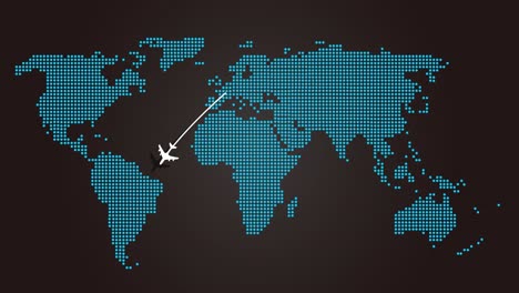 digital dot matrix world map info graphic with jet leaving europe to argentina graphic illustration