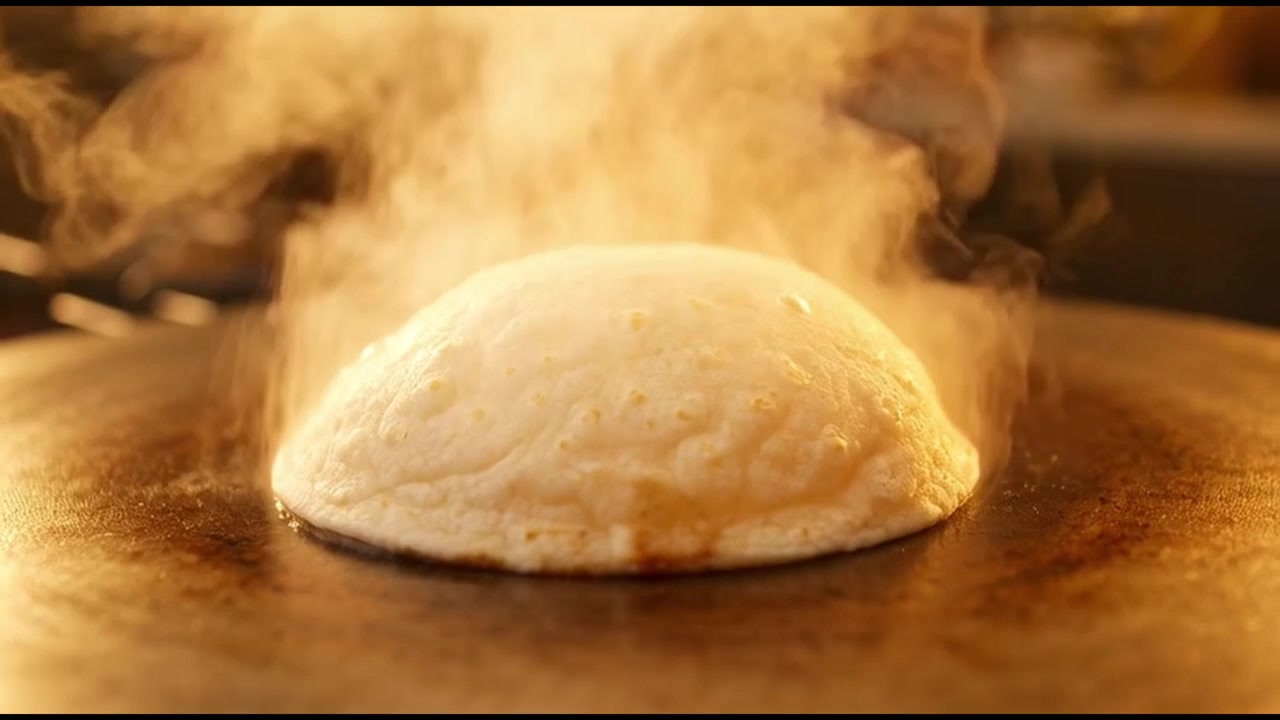 シェフが熱い鉄板で焼きたてのトルティーヤを焼いている