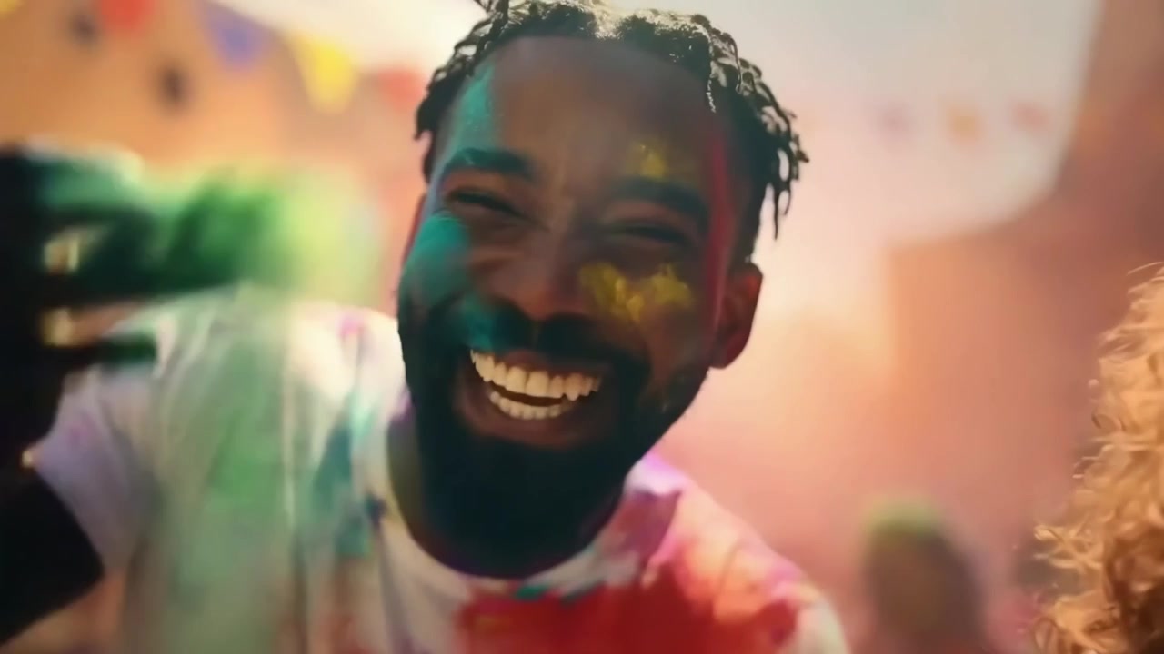 Giovani felici che lanciano polvere colorata durante la celebrazione dell'Holi