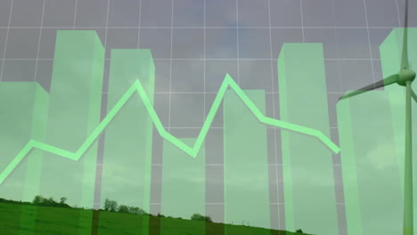 animation of financial data processing over wind turbine