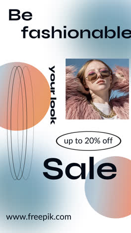 fashion sale advertisement featuring woman with sunglasses