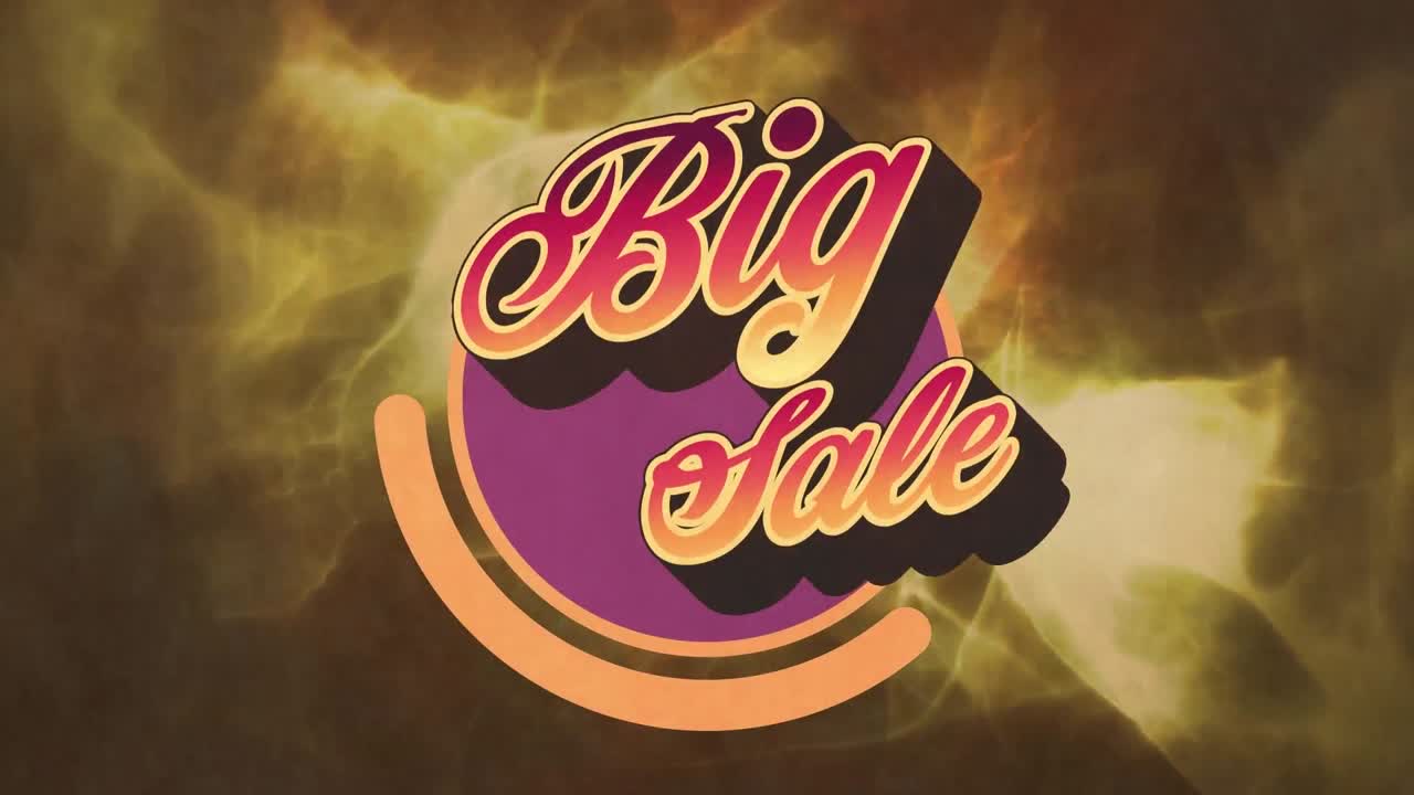 animación de un gran banner de texto de venta sobre ondas digitales contra un fondo marrón