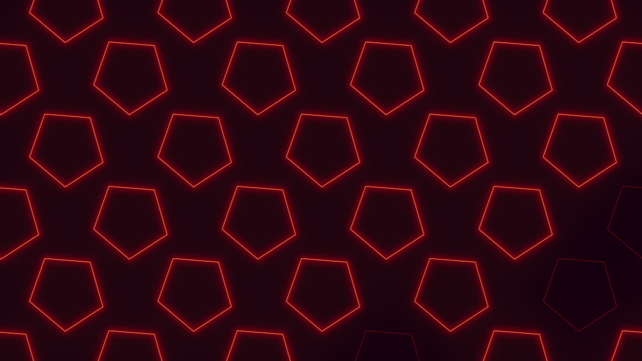 A dynamic geometric pattern formed by red neon shapes in motion, creating a visually captivating and lively composition