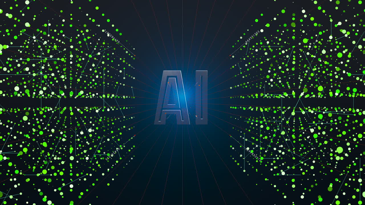Infinite data network grid learning concept with AI title background