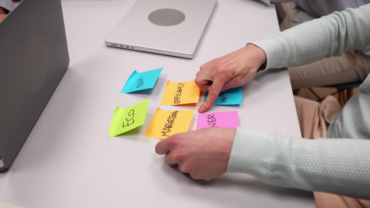Brainstorming session with sticky notes