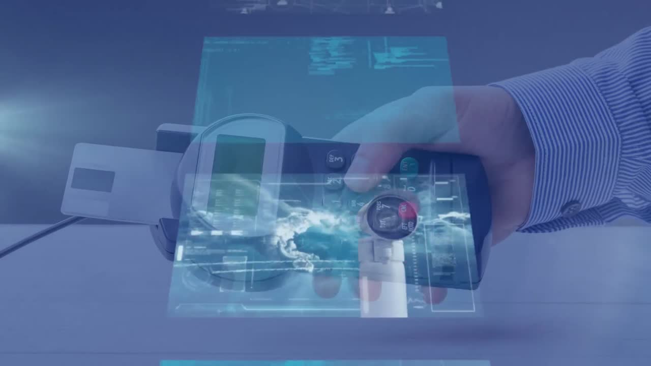 결제 터미널을 통해 데이터 처리를 하는 화면의 애니메이션