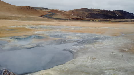 fantastic shot of the famous hverir geothermal field in which its fumaroles and mud lakes emit gases