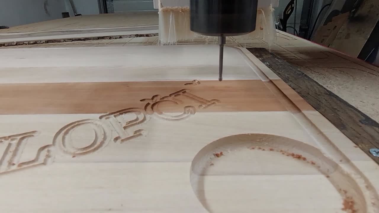 CNC Router Milling Carving Text and holes to wooden cutting board