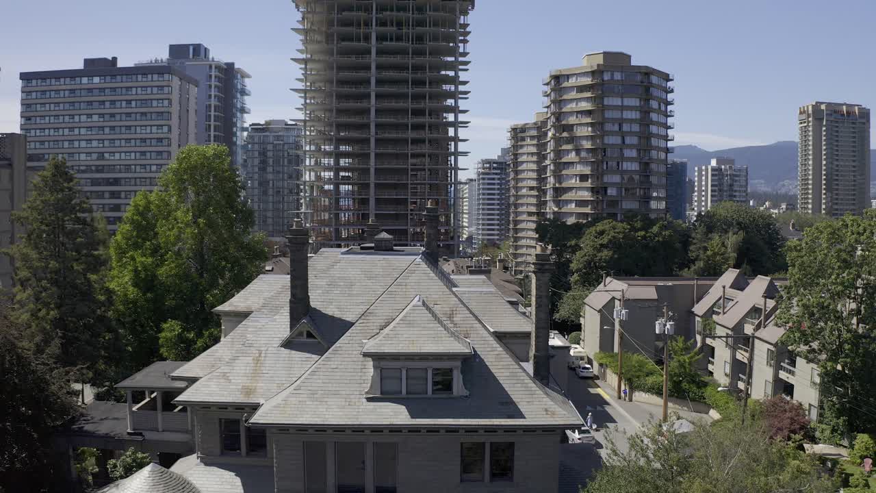 Downtown Vancouver Vintage Vacant Mansion Aerial Rise