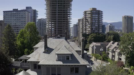 downtown vancouver vintage vacant mansion aerial rise