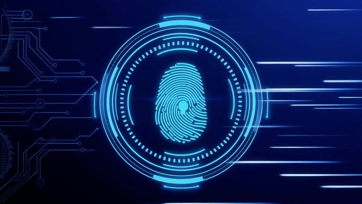 Digital Fingerprint Scanning Interface with Circuit Board Background