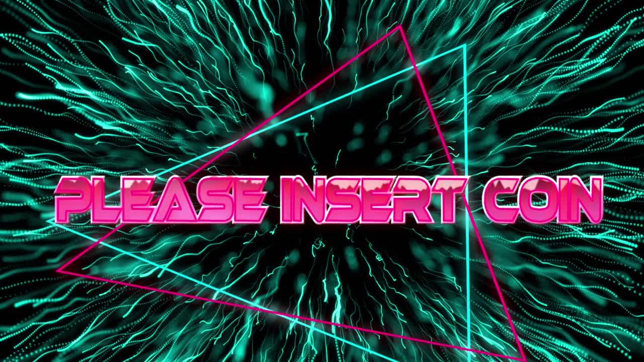 Animation of please insert coin text over black background