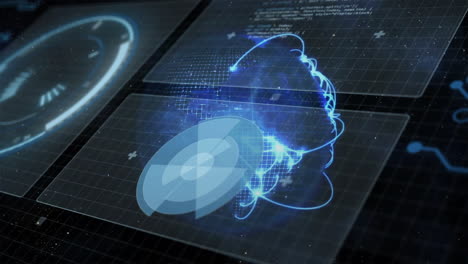 displaying holographic brain, futuristic animation with data processing interface