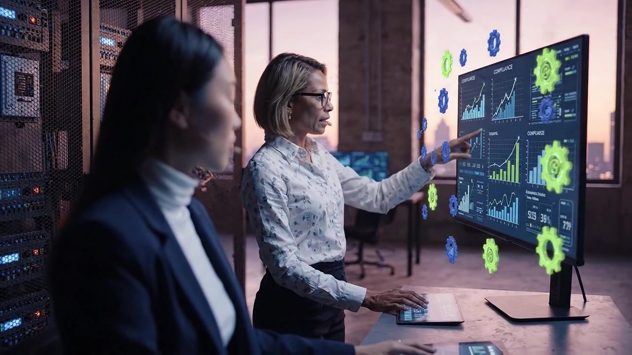 Professional Women Using Holographic Technology for Data Analysis