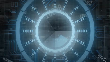 Animation-of-round-scanner-and-multiple-changing-numbers-against-microprocessor-connections