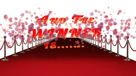 animation of red dots floating over and the winner is text and red carpet