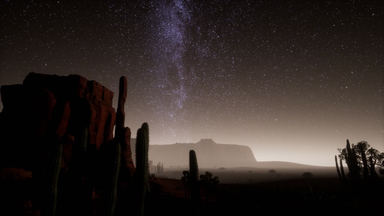 Hyperlapse dans le désert du Parc National de la Vallée de la Mort, au clair de lune sous les étoiles de la galaxie