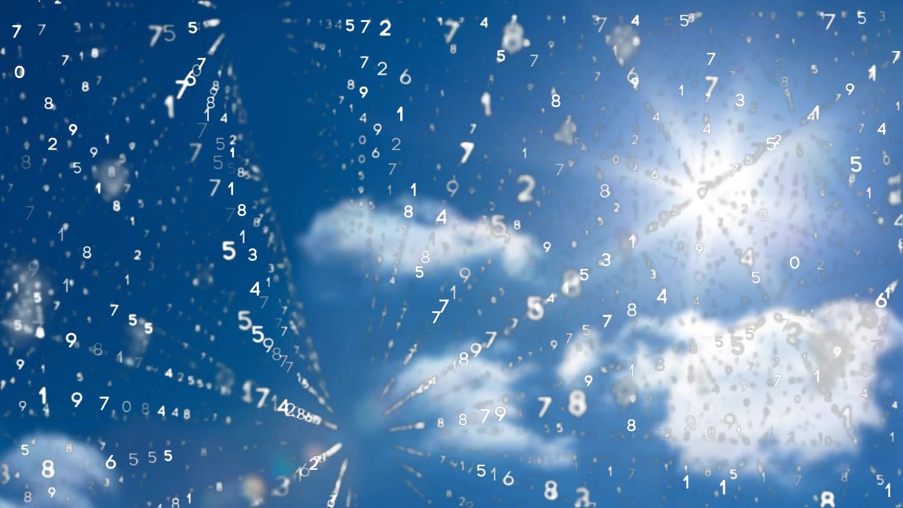 Faint white numbers emerging at left edge forming rotating 3D number tunnel visualizing data