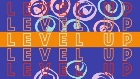 digital animation of level up text against colorful abstract shapes on blue background