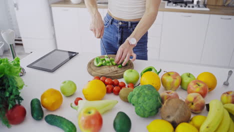 fresh organic vegetables and fruits at a farmers market, slow camera movement along market tables