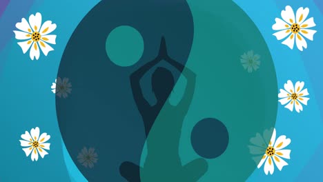 animation of silhouette of woman meditating over flowers