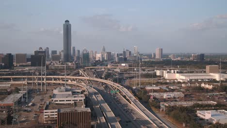 aerial of cars on 610 south freeway in houston near the galleria mall area