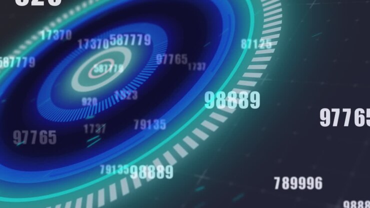 Animation of scope scanning and numbers changing over grid in the background