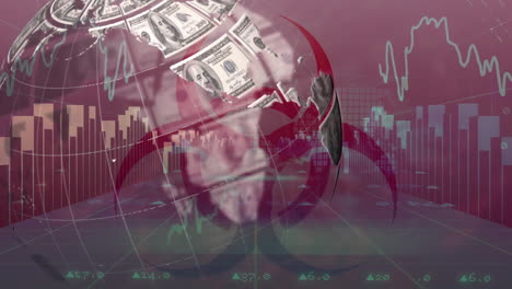 animación del globo formado con billetes de dólares estadounidenses que giran con el procesamiento de datos