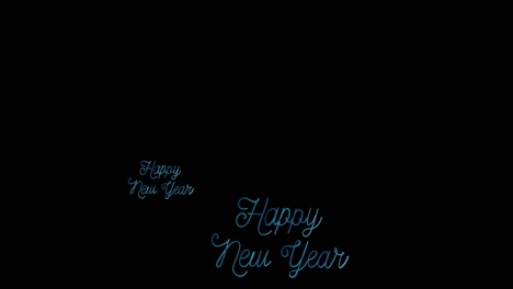 Animation-of-happy-new-year-text-in-blue-handwriting-on-black-background
