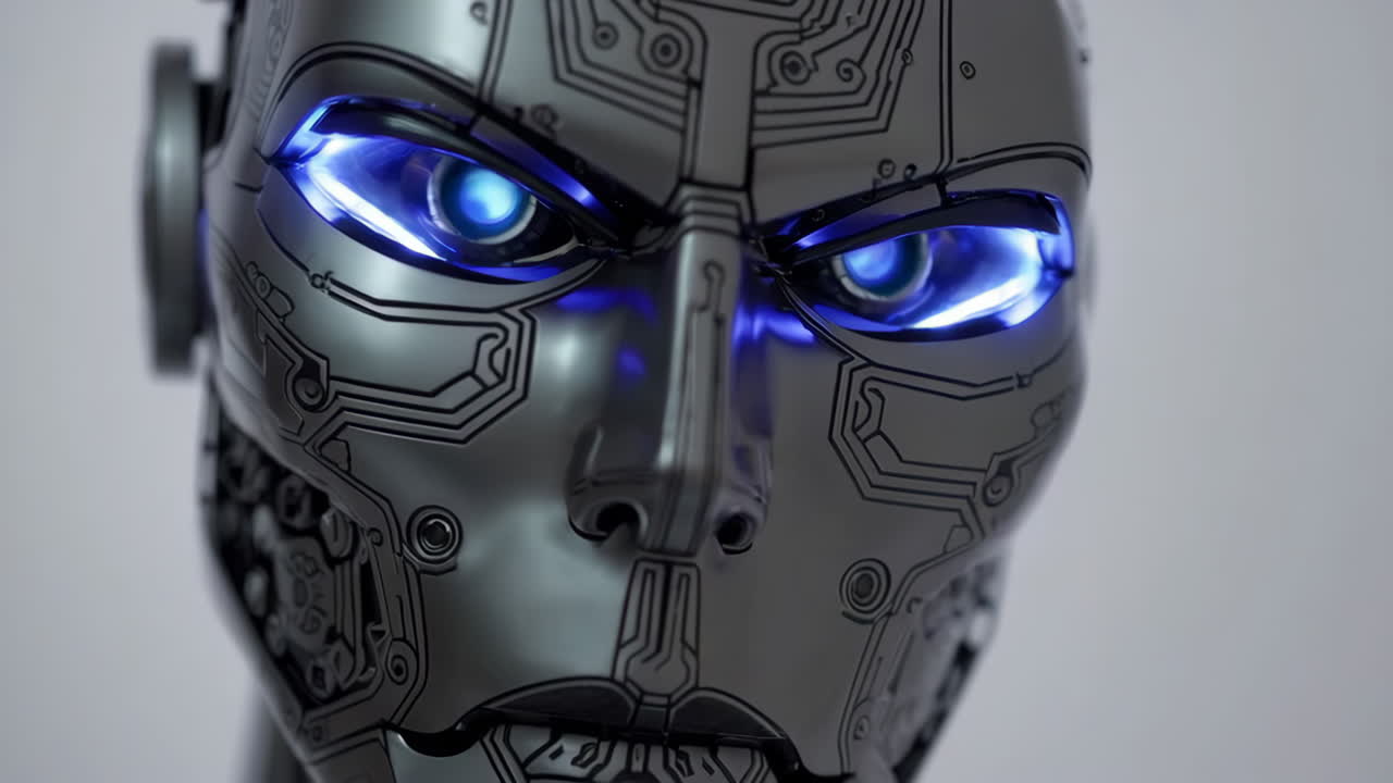 primo piano di una testa di robot futuristico