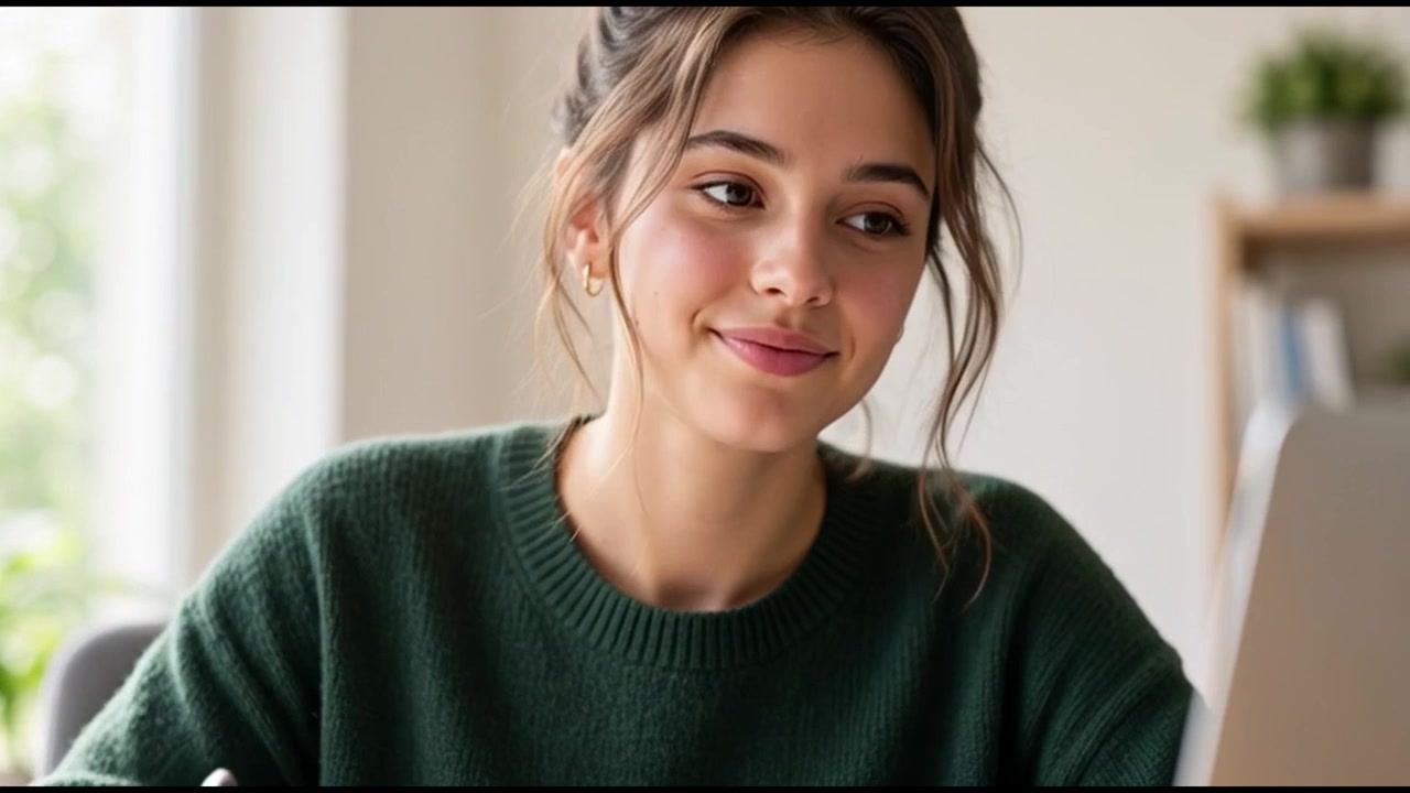 Giovane Donna che Studia e Scrive su un Quaderno alla Scrivania