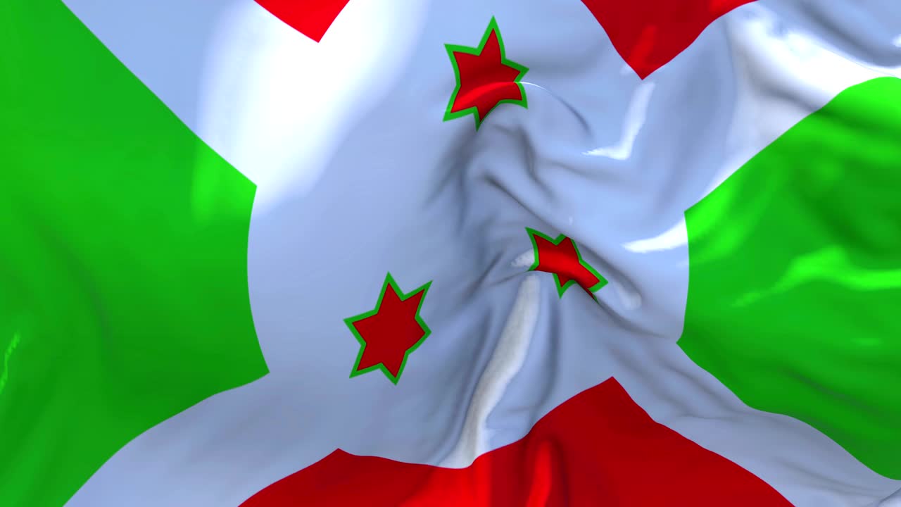 bandera de burundi ondeando en el viento animación en cámara lenta. bandera de textura de tela realista de 4k soplando suavemente en un día de viento fondo de bucle continuo sin costuras.