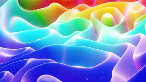 beautiful abstract 3d surface with extrude or displace waves transform in loop. rainbow gradient. soft matte material like sweetness or marmalade with light inner glow, glitters in morphing surface.