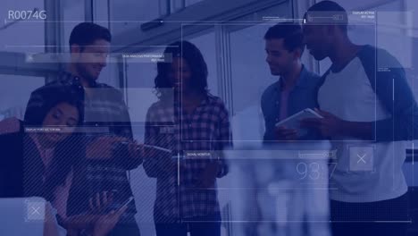 Animation of financial data processing over diverse business people