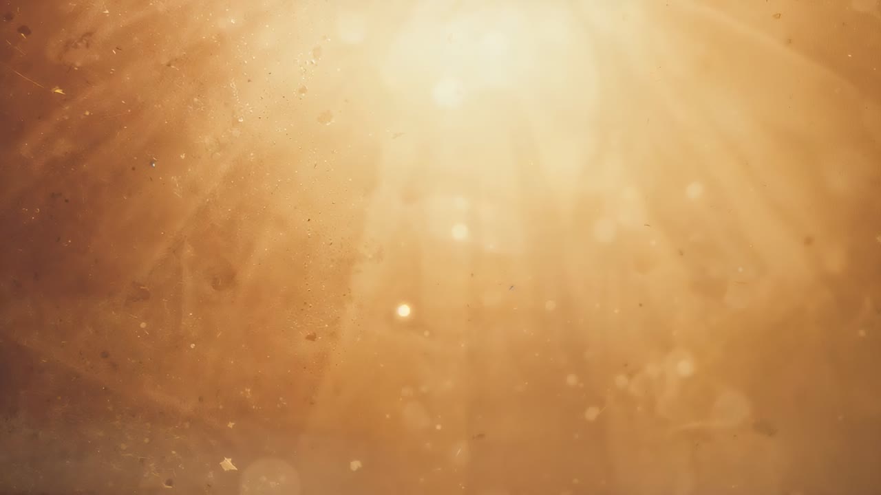 Reacting to slight flicker, pulsing sunlike light sending warm home rays, drifting dust and bokeh