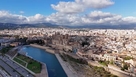 establish shot palma de mallorca old town cathedral in city centre, spain