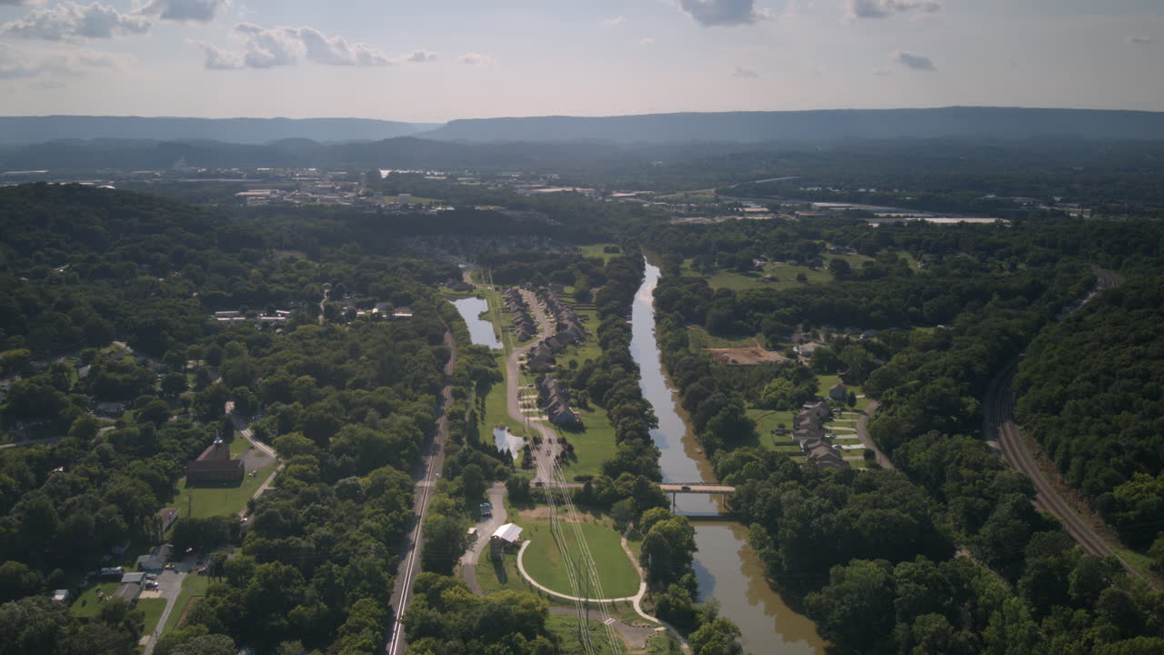 Aerial hyperlapse of Sterchi Farm and Chickamauga Creek in East Chattanooga, Tennessee