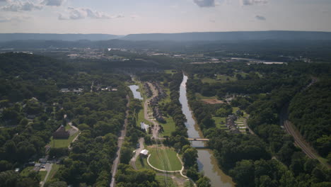 aerial hyperlapse of sterchi farm and chickamauga creek in east chattanooga, tennessee