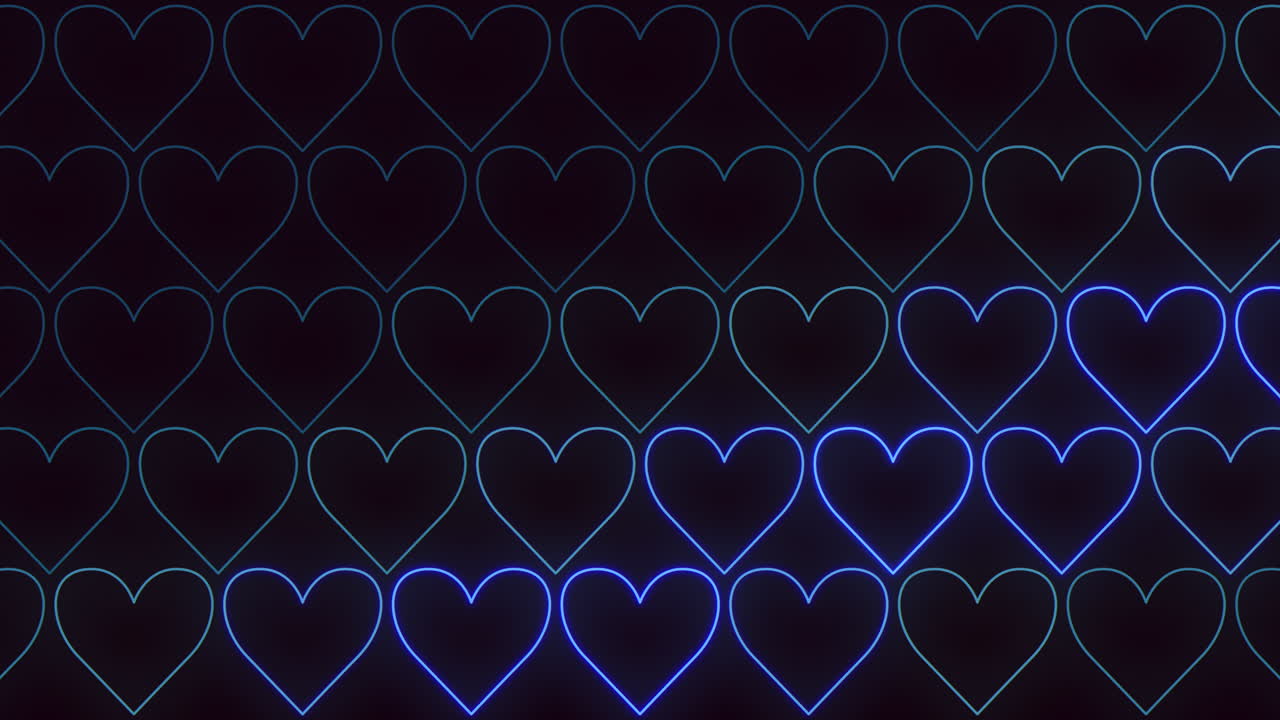 어두운 배경에 복잡한 떠다니는 심장 검은색과 파란색 패턴