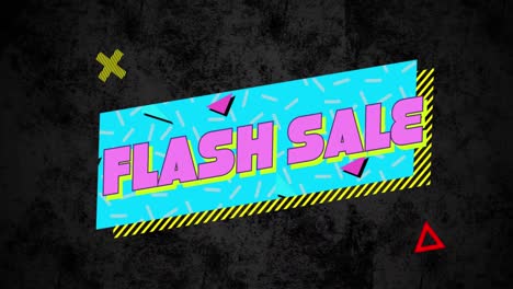 Animation-of-flash-sale-text-on-retro-speech-bubble-with-abstract-shapes